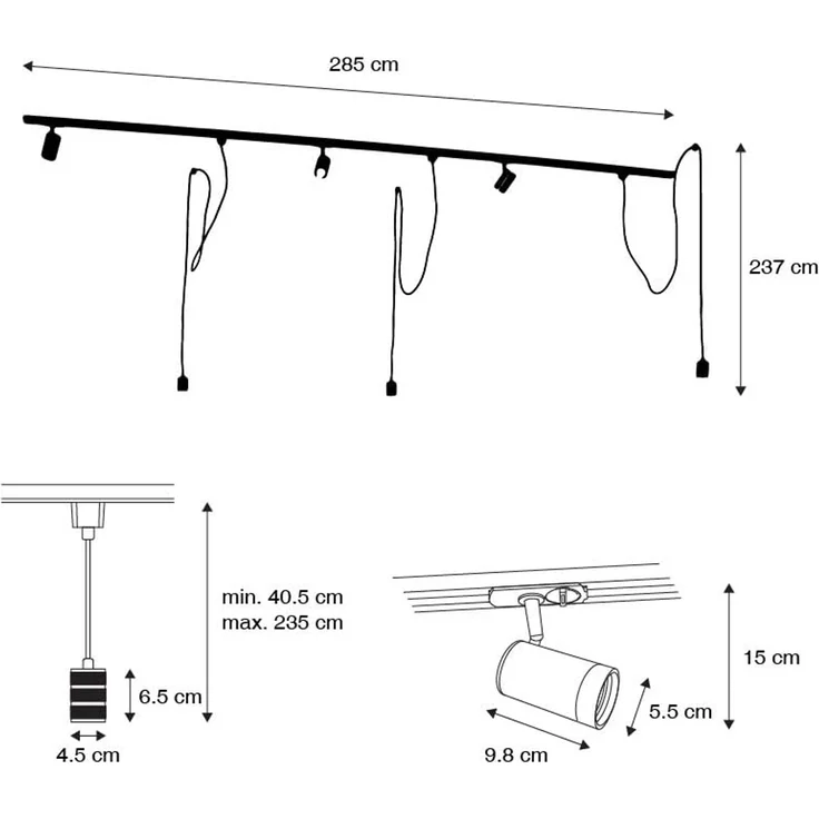 Qazqa Schienensystem-Sets Iconic cavalux jeana, ohne Leuchtmittel, E27, Schwarz, Modern, Aluminium, Deckenstrahler 3-flammig – Bild 4
