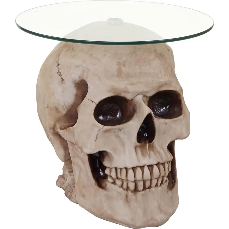 MCW Beistelltisch Totenkopf, Beige, Polyresin, stabiler Stand, 55x52x55 cm, Wohnzimmertisch