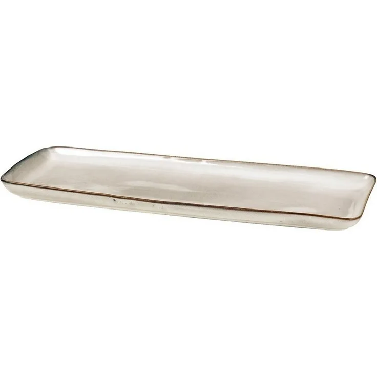 Broste Copenhagen Servierplatte NORDIC SAND Platte eckig 12,5 x 35 cm, Steinzeug, (Platten), Nordic Sand Quadratischer Teller