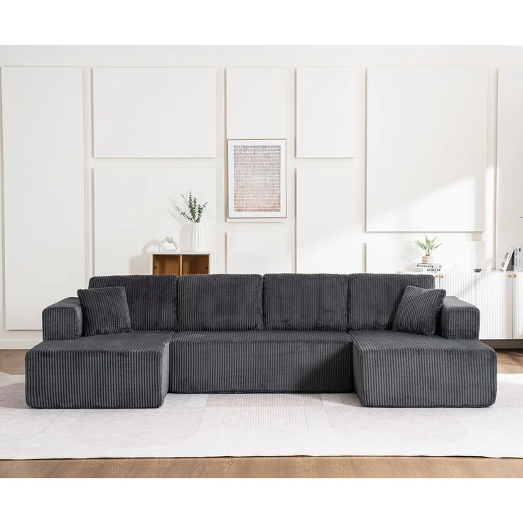 Schlafsofa U-Form 332x156x88 cm Grau aus Corduroy mit Federkern- und Schwammkernkomfort, ohne Montage – Bild 4