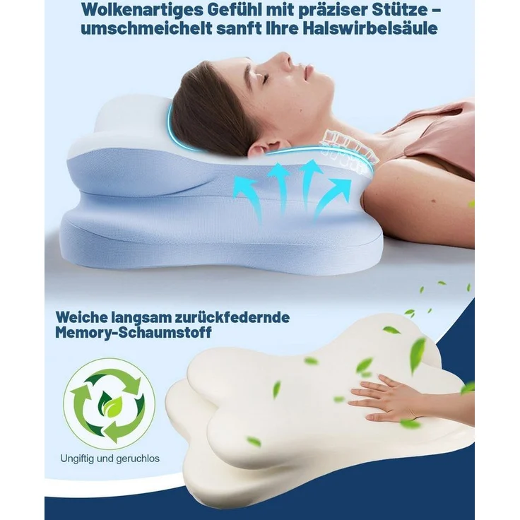 Esun Kopfkissen Nackenkissen Memory Foam Kissen, Ergonomisches Nackenschmerzen Pillow, Füllung: Kissenbezug besteht aus 18% Elasthan und 82% Nylon, Seitenschlafer, Bauchschlafer, Rückenschlafer, Kissen vom OEKO-TEX® und CertiPUR Getestet, für Seiten Rü... – Bild 2