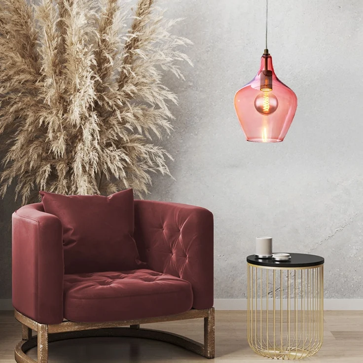 Hängeleuchte, silber, Glas pink , H 150 cm – Bild 2