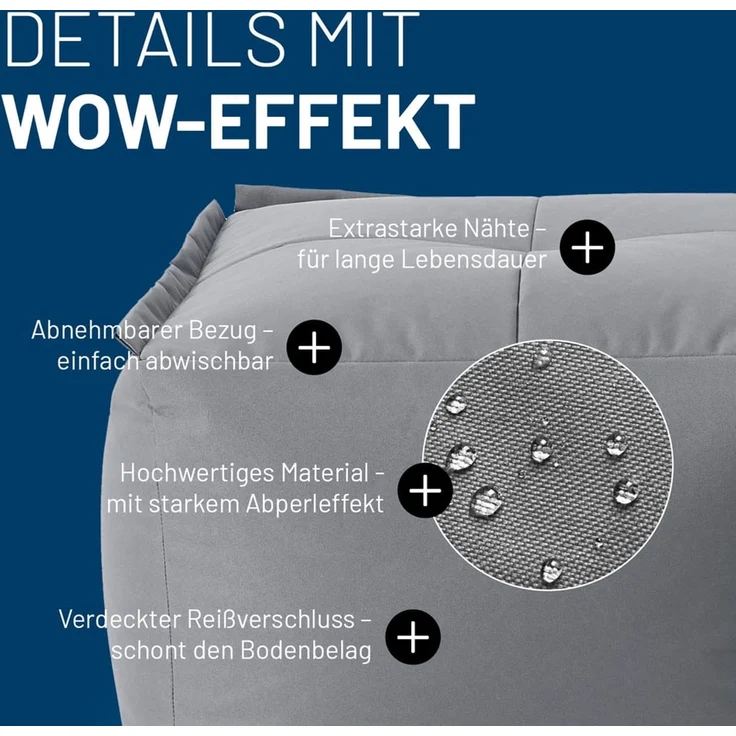Lumaland Sitzsack-Sofa, Polyester, Pouf, Grau, 40 x 54 x 54 cm – Bild 5