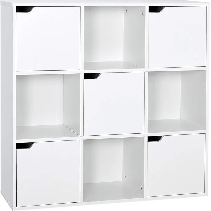 Meerveil Bücherschrank, Bücherregal, Aufbewahrungsregal, 9 Fächer mit 5 Türen, moderner Stil, Geeignet für Büro, Arbeitszimmer, Wohnzimmer, Korridor und andere Räume, weiß