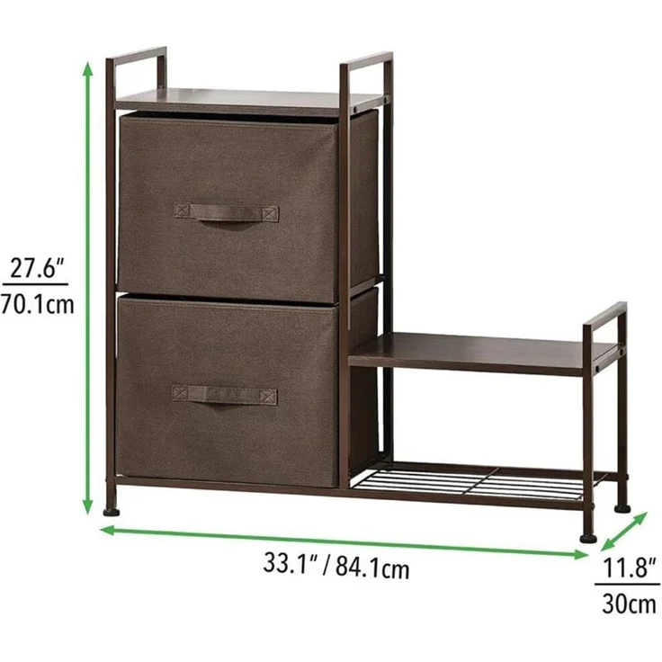 Regalsystem Schrank Holzablage mit 2 Stoffschubladen mDesign Metallrahmen braun – Bild 3