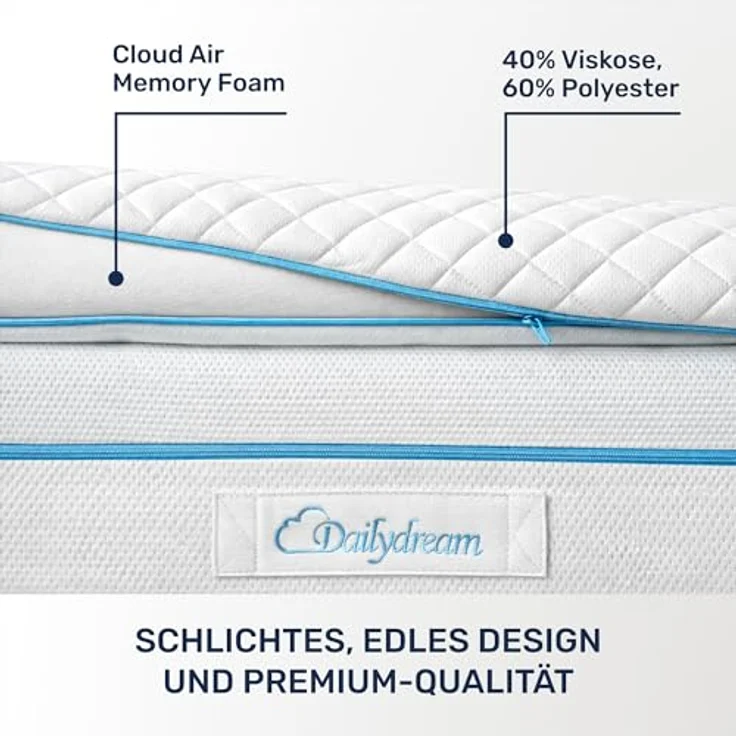 Dailydream “Model M“ viscoelastischer Matratzentopper mit Memory Foam Effekt, Weiß 90 x 200 x 5 cm – Bild 4