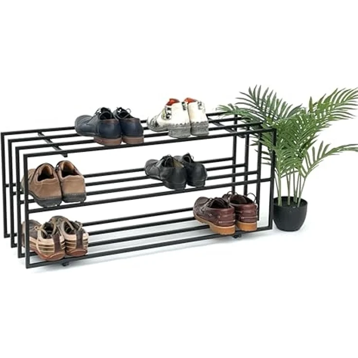 DanDiBo Schuhregal Metall Schwarz 3 Ebenen 96552 Schuhablage Schuhständer Modern Stabil Massiv Schuhschrank Ablage – Bild 1
