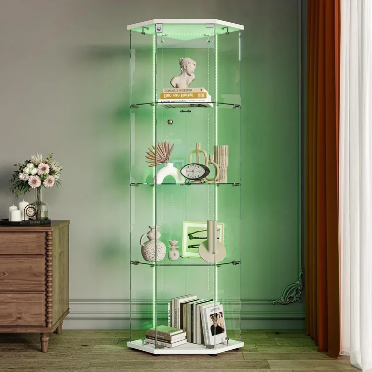 Glasvitrine Standvitrine mit LED Holz 4 Etagen