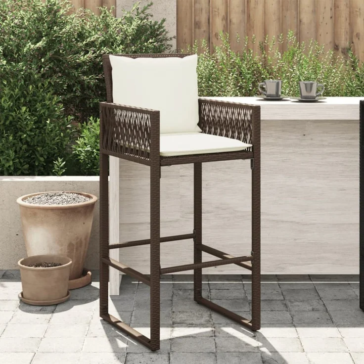 vidaXL Garten-Barhocker mit Kissen 2 Stk. Braun Poly Rattan 368706 – Bild 1