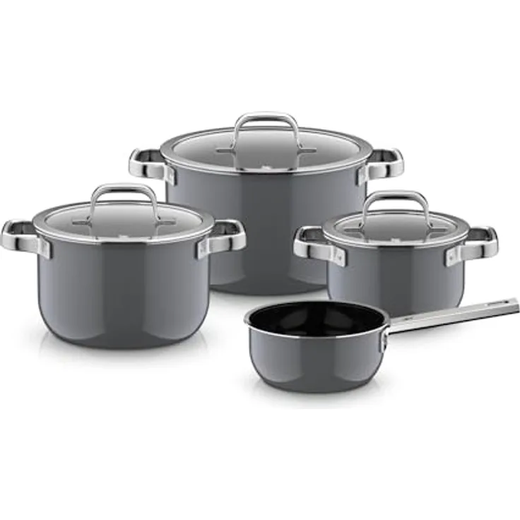 WMF Topf-Set Fusiontec Mineral Pro, 4-teilig, kratzfestes Material, Platinum, für alle Herdarten geeignet, Made in Germany
