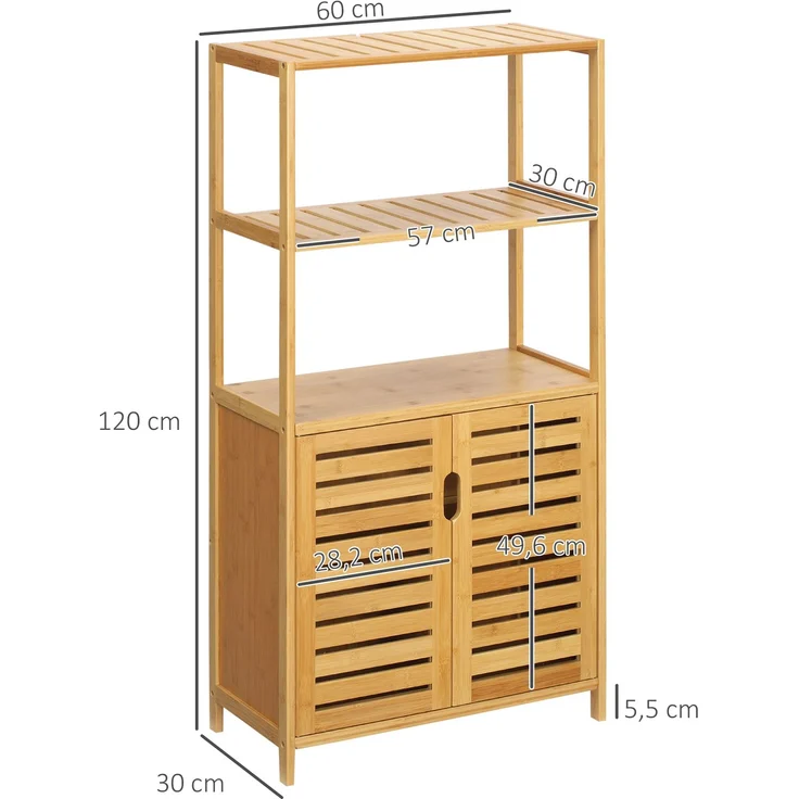 MELAYR, Badezimmerschrank, Badezimmerkommode mit Lamellentüren, Badregal, Bambusholz, Naturholz, 60 x 30 x 120 cm – Bild 5
