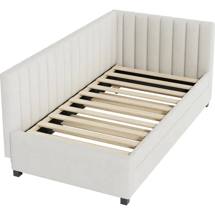 Polsterbett 90*200, Ausziehbares Schlafsofa, Multifunktionsbett mit Lattenrost, Jugendbetten Kinderbetten Gästebetten, Samtstoff Beige – Bild 4