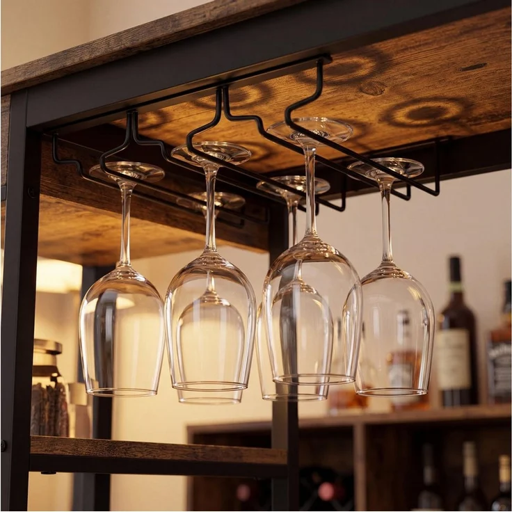 GarveeMore Bartisch 100 x 40 x 90 cm Stehtisch Küchentisch Ablagetisch Bistrotisch Tresentisch (1-St), mit Schubladen, Weinglashalterung, Flaschen und mehrstufigen Stauraum – Bild 4