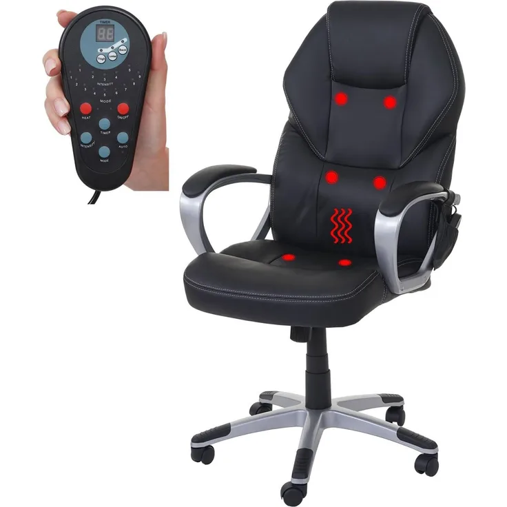 Mendler 'HWC-A69' Chefsessel mit Heiz- und Massagefunktion, Kunstleder schwarz, 185 cm Kabellänge
