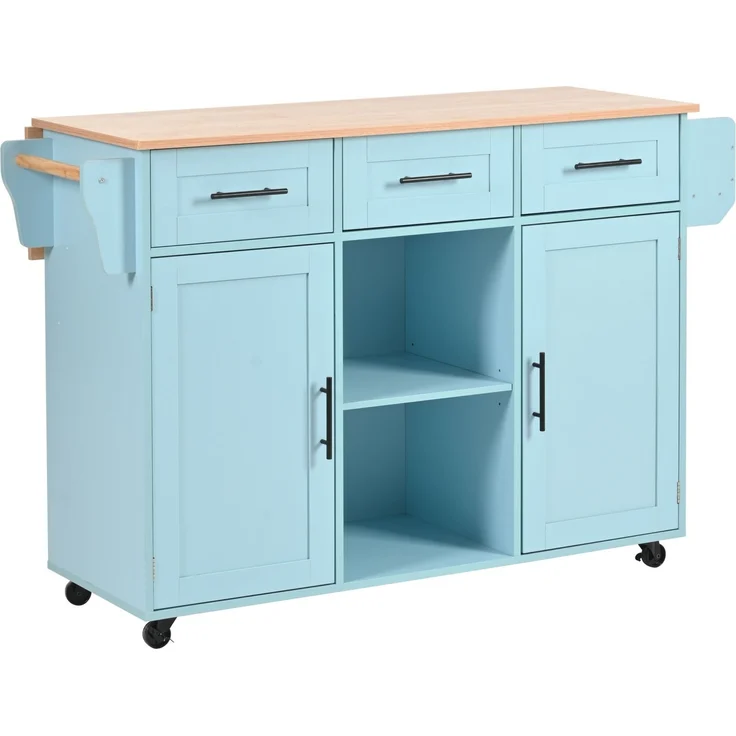 Küchenwagen mit klappbarer Arbeitsplatte & Stauraum, 139x46(71)x91,5 cm, Blau – Bild 4