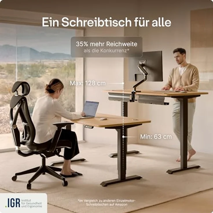 Höhenverstellbarer Schreibtisch - Höhenverstellbar Elektrisch mit Flüsterleisem Dual-Motor & Touchscreen - Hohe Tragfähigkeit - Stehtisch von Desktronic, Schwarz + Eiche, 160x80 cm – Bild 8
