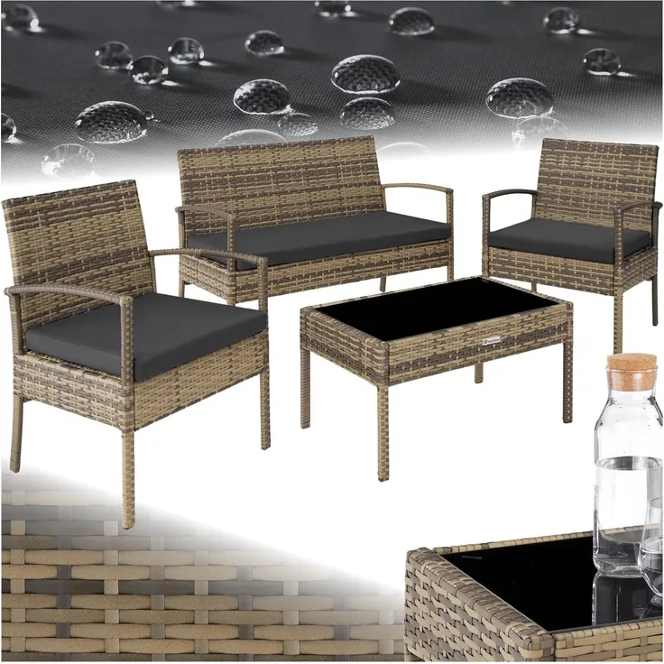 tectake Sitzgruppe Rattan Sitzgruppe, (Set, 4-tlg), für 4 Personen