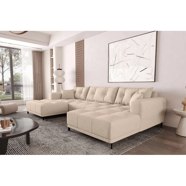 99rooms Massimo Wohnlandschaft Strukturstoff NEVE Beige mit Schlaffunktion – Bild 1