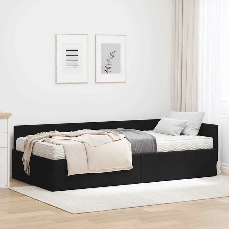 vidaXL Eckbettgestell mit Matratze 2 stk. Schwarz 80 x 200 cm Stoff 3393583 – Bild 1
