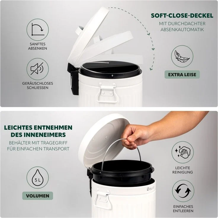 eluno Kosmetikeimer 5 Liter aus weißem Metall – Bild 2