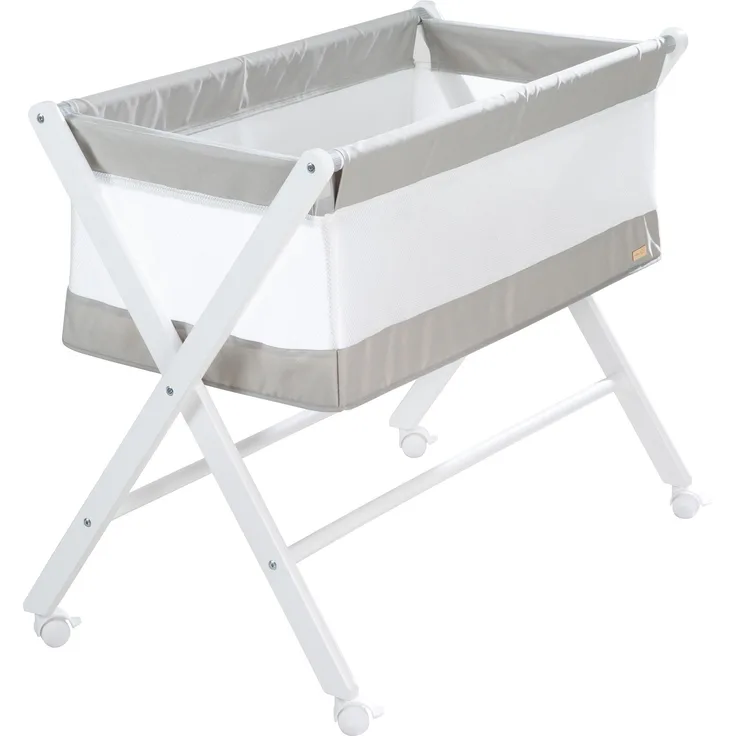 roba Stubenbett - klappbar - Holz - Canvas- & Mesh-Material - inkl. Rollen & Matratze - Weiß / Grau