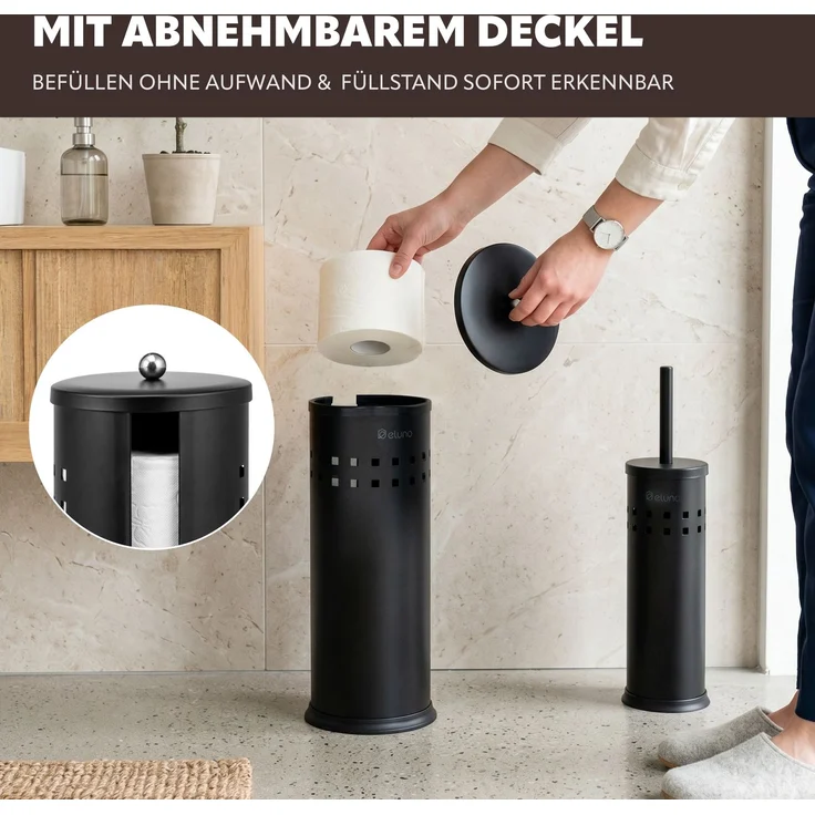 eluno Toilettenpapier Aufbewahrung AGLIANO mit Loch-Dekor, Schwarz, Metall – Bild 5