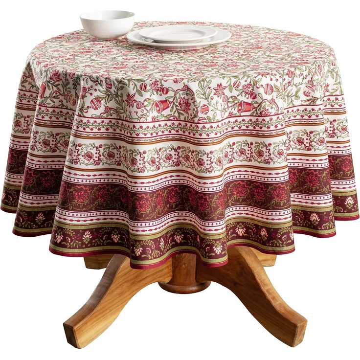 Maison d' Hermine Tischdecke rund, 175 cm, 100% Baumwolle, wiederverwendbar, dekorativ, für Allgag, Esszimmer, Bauernhaus, Zuhause, Party, Feste und Hochzeit – Reveillon Au Jardin