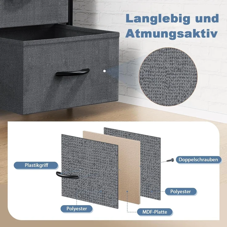DUMOS Kommode für Schlafzimmer mit 8 Stoffschubladen hohe Kommode Organizer für Kleidung Schrank Kinderzimmer Aufbewahrungsturm mit Schrank Metallrahmen Holzplatte leichte Kinderzimmermöbel – Bild 6