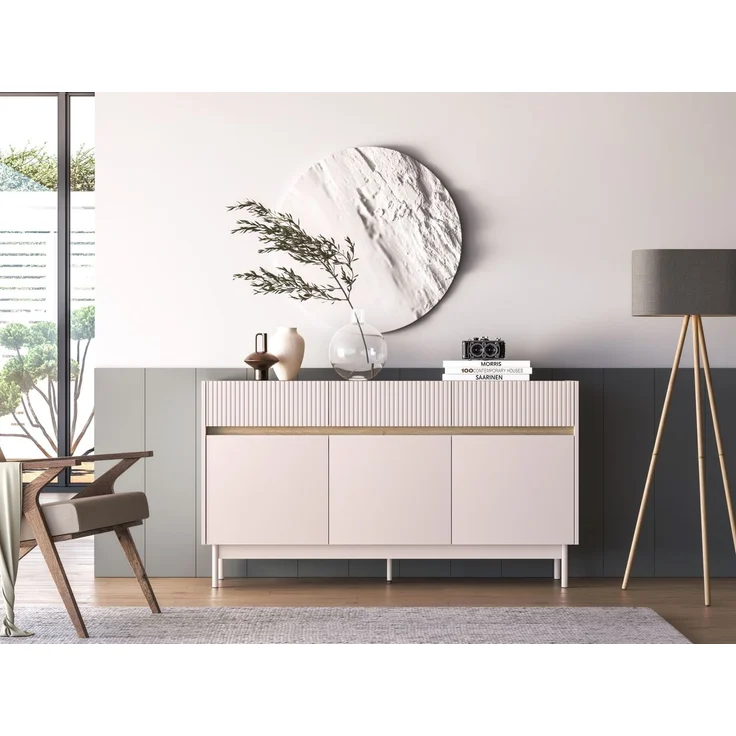Selsey 'Dunea' Sideboard 3-türig mit 3 Schubladen, Kaschmirgrau/Eichenholzoptik, 154 cm – Bild 2