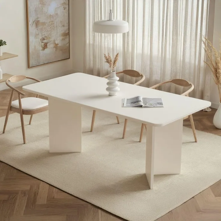 Modern White Dining Table, 180 x 90 x 75 cm | 100% Melamine Coated Particle Board, 25 mm Thick | Stylish & Durable, Perfect for Contemporary Dining Rooms | 70 kg Bearing Capacity