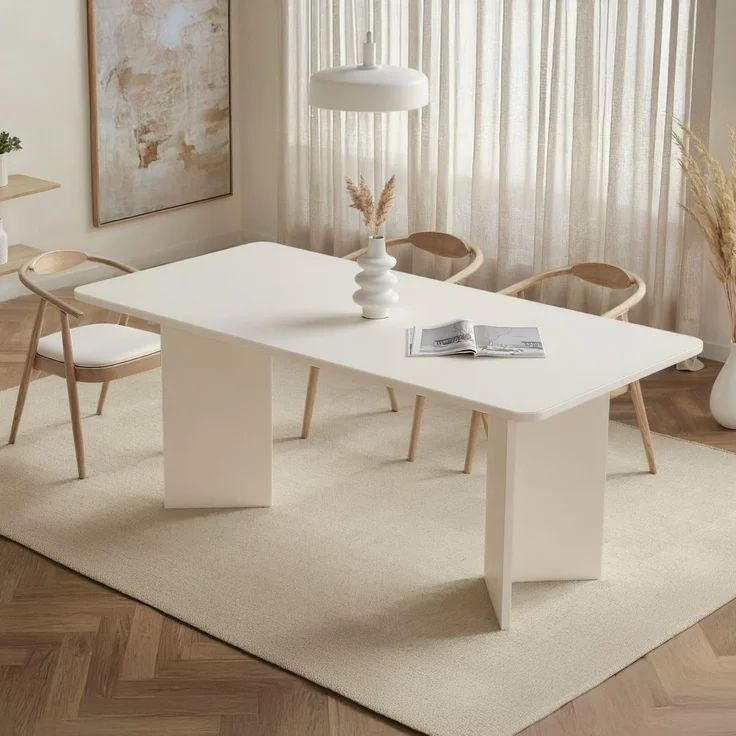 Modern White Dining Table, 180 x 90 x 75 cm | 100% Melamine Coated Particle Board, 25 mm Thick | Stylish & Durable, Perfect for Contemporary Dining Rooms | 70 kg Bearing Capacity