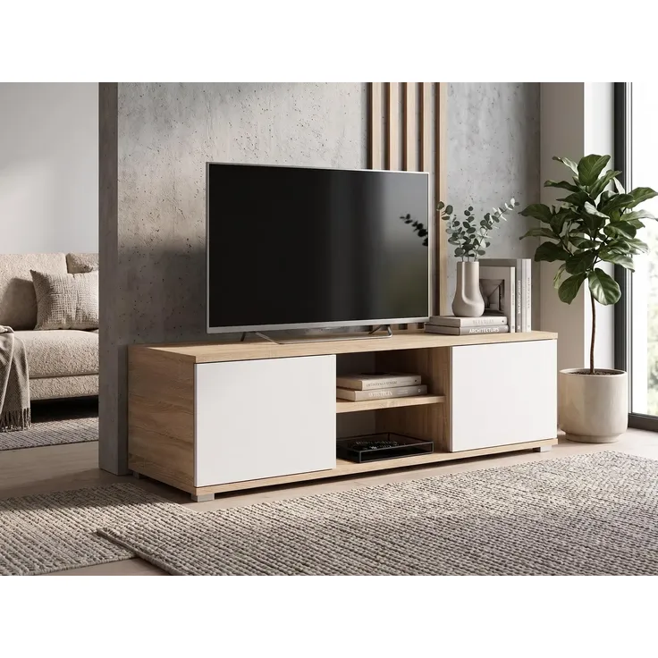 Sleepyshop24 TV-Lowboard 120 cm Sonoma Eiche & Weiß | Moderner Fernsehtisch mit 2 Türen | Kompakter TV-Schrank für Wohnzimmer & Jugendzimmer