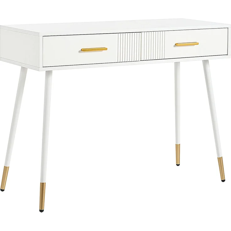 EINHOM Schminktisch, Frisiertisch, Schreibtisch mit 2 Schubladen, Metallfüße, weiß, Maße: H 76 cm × B 100 cm × T 40 cm(ohne Spiegel) – Bild 7