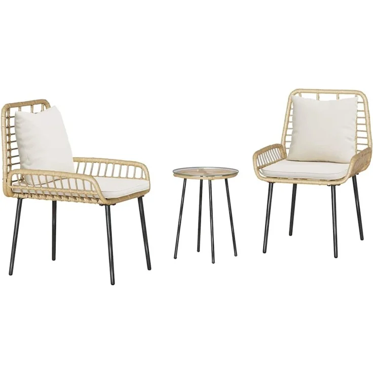 vidaXL Garten Essgruppe 3 pcs Braun und Creme Poly-Rattan 42010359 – Bild 1
