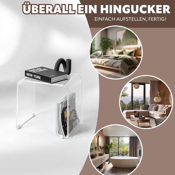 eluno Beistelltisch 2in1 aus Acryl mit Magazinhalter (1-St) – Bild 5