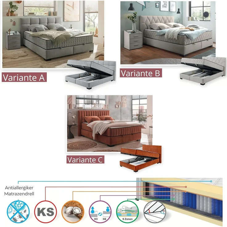 ED EXCITING DESIGN Boxbett Nagol, mit Bettkasten, mit Wendematratze, erhältlich in verschiedenen Breiten – Bild 3