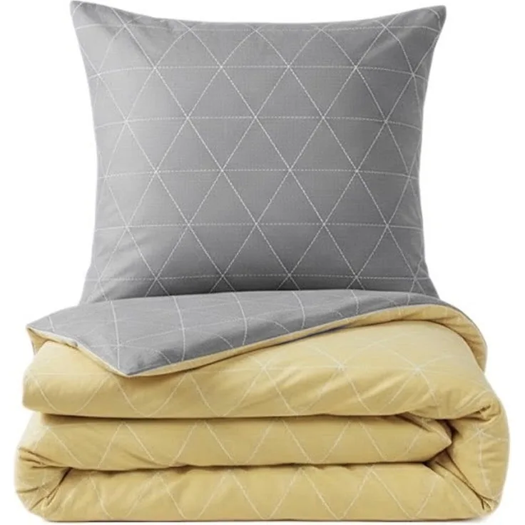 Renforce Bettwäsche mit Reißverschluss - Wendebettwäsche aus 100% Baumwolle, Rautendesign, Gelb 240x220 cm + 2 x 80 x 80 cm