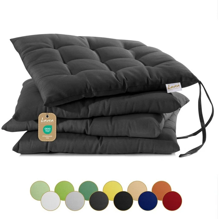 Lavea Stuhlkissen Lavea® Sitzkissen & Stuhlkissen 40x40 cm – 4er/8er Set, 40x40x3 cm, mit Stoffbändern, Indoor & Outdoor, für Garten & Balkon – Bild 1