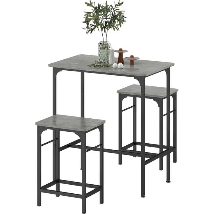 Bartisch-Set 80 x 50 x 87 cm mit 2 Hockern – Stahlrahmen in Grau – Bild 7