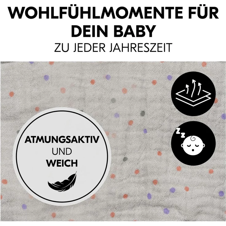 Hauck Ersatzbezug für Babywippen und Newborn Aufsätze Alpha Bouncer 2in1, Alpha Bouncer Deluxe, Alpha Bouncer Premium - Atmungsaktive Musselin Baumwolle, 85 x 74 x 0,25 cm (Beige Dots) – Bild 4