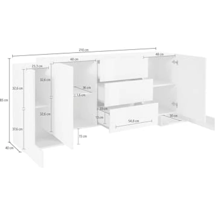 Dmora - Kommode Fabio, Küchen-Sideboard mit 2 Türen und 3 Schubladen, Wohnzimmer-Buffet, Küchen-Sideboard, 100 % Made in Italy, 210 x 45 x 85 cm, glänzendes Weiß und Schiefer – Bild 3