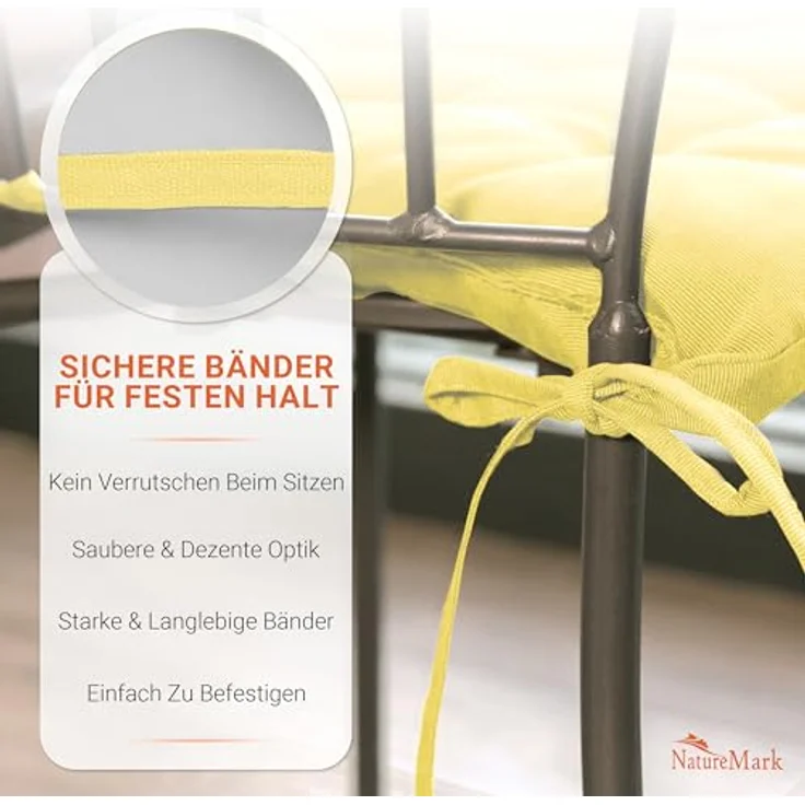 NatureMark Sitzkissen Sitzkissen 40 X 40 CM, Universal Sitzpolster Kissen, schadstoffgeprüft, Gelb – Bild 7