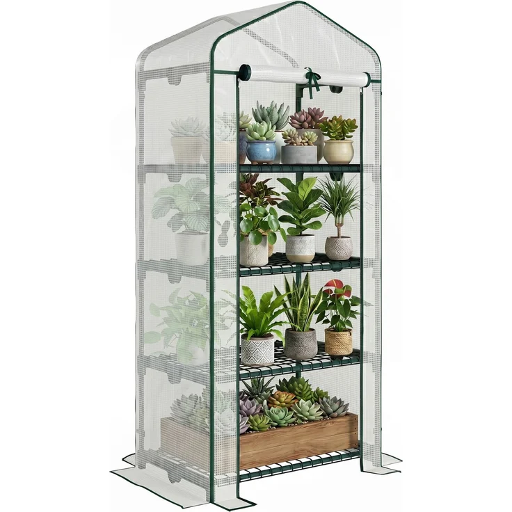 Outsunny Gewächshaus, PE, Metall, Weiß+Grün, 70L x 50B x 160H cm – Bild 1