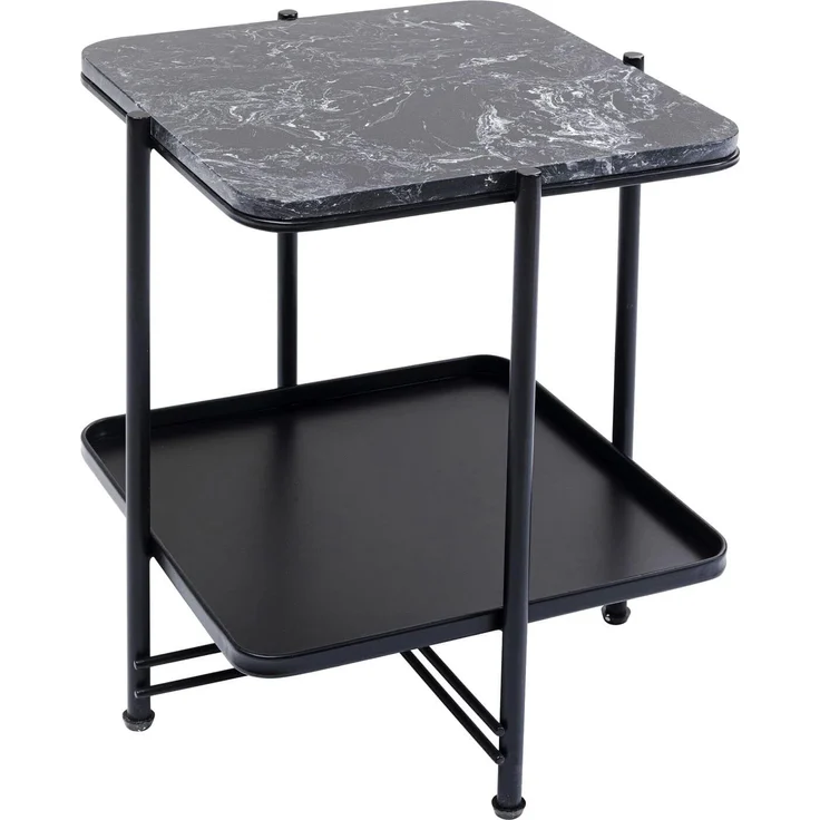 Kare Design Beistelltisch Bennet Schwarz, Mineralmamor, Ablage, Stahlgestell, edel, 39x39 cm – Bild 4