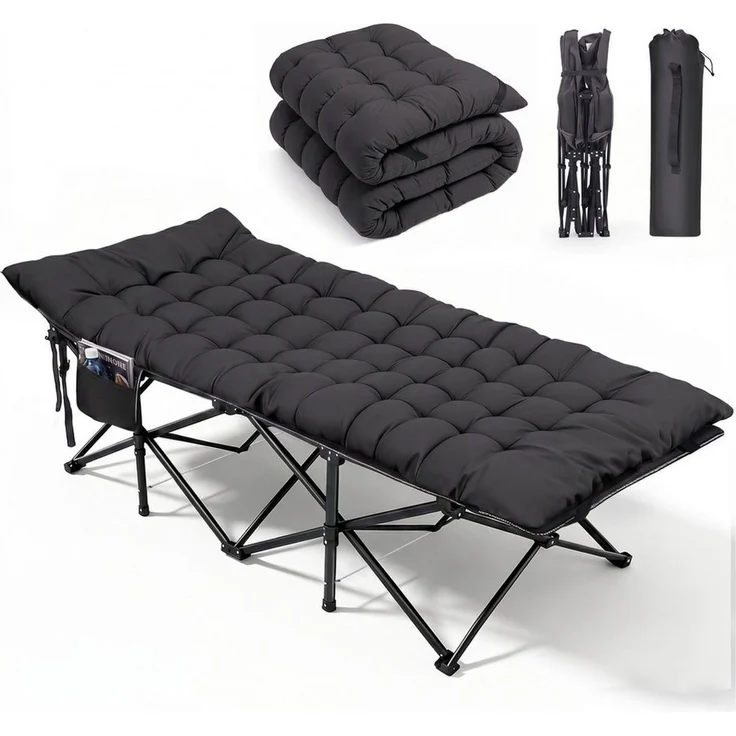 Sekey Klappbett 202 x 80 cm Extra Breit Feldbett XXL Campingbett Klappbar mit Matratze Faltbares Klappbett mit Seitentasche, 600D Oxford-Gewebe, bis 200 kg – Bild 1