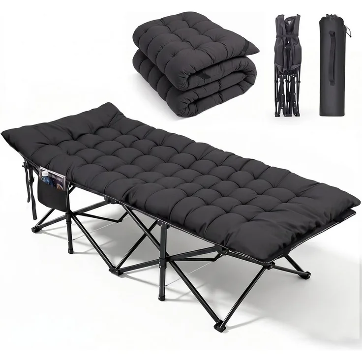 Sekey Klappbett 202 x 80 cm Extra Breit Feldbett XXL Campingbett Klappbar mit Matratze Faltbares Klappbett mit Seitentasche, 600D Oxford-Gewebe, bis 200 kg