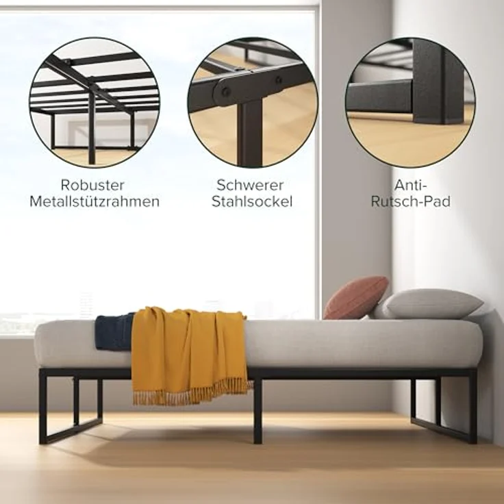 ZINUS Lorelai Plattformbett aus Metall, 36 cm | Stahllattenrost | Für Erwachsene, Kinder, Jugendliche | Stauraum unter dem Bett | Einfache Montage | 90x200 cm | Schwarz – Bild 8