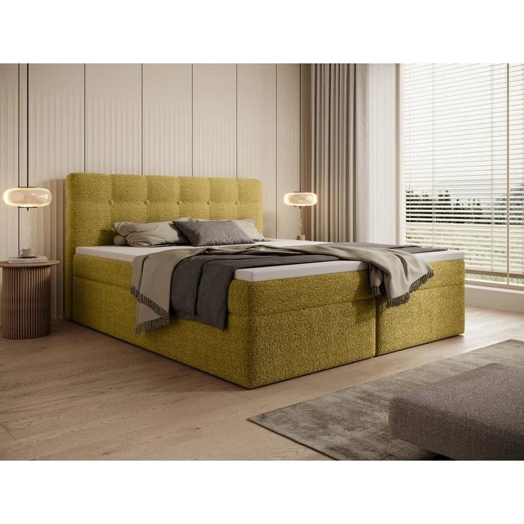 thematys Boxbett Luxus mit Bettkasten 180x200cm, mit Bonnellfederkernmatratze H3, Bouclé/Velours, mit Stauraum, mit 3 cm Topper, Gelb (Frotte 8), Art.-Nr. S0WGG0ANZ76 – Bild 3