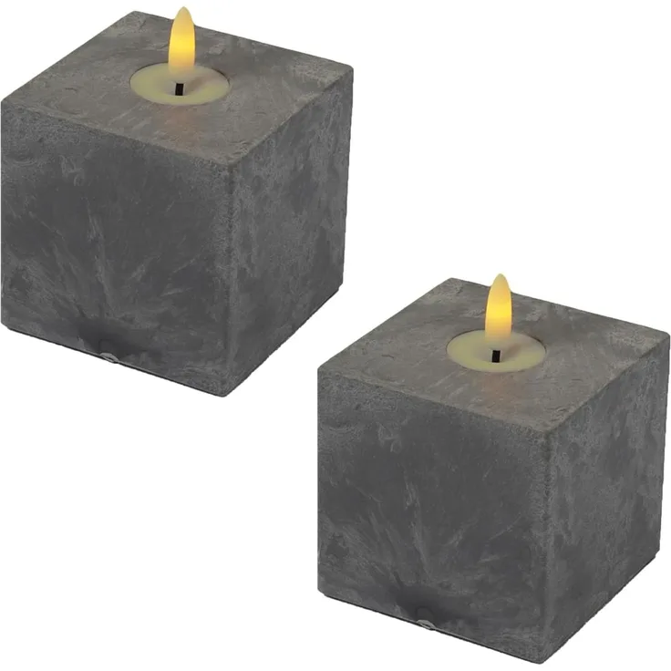 Marrakesch Orient & Mediterran Interior Tischkerzenhalter 2er Set LED Kerze Zement Design Samod Eckig (2 St)