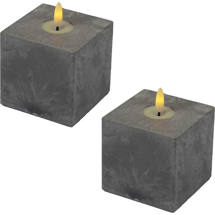 Marrakesch Orient & Mediterran Interior Tischkerzenhalter 2er Set LED Kerze Zement Design Samod Eckig (2 St)